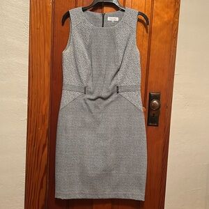 Calvin Klein knee length dress with blue and silver design.